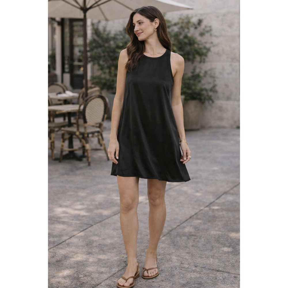 NWT Nation LTD‎ Piper Satin A-Line Swing Dress Black Sleeveless Size L